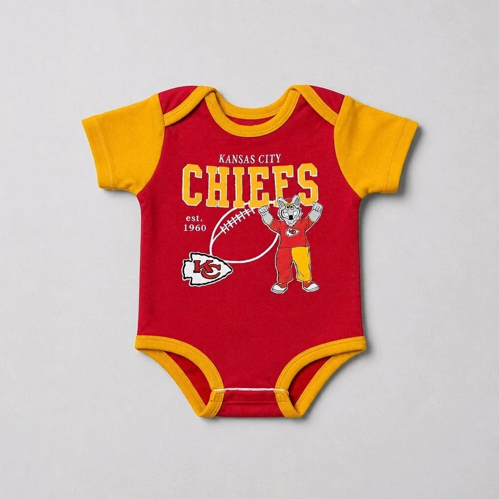 NFL Team Apparel Baby Onesie 6/9M Red Yellow Kansas City Chiefs